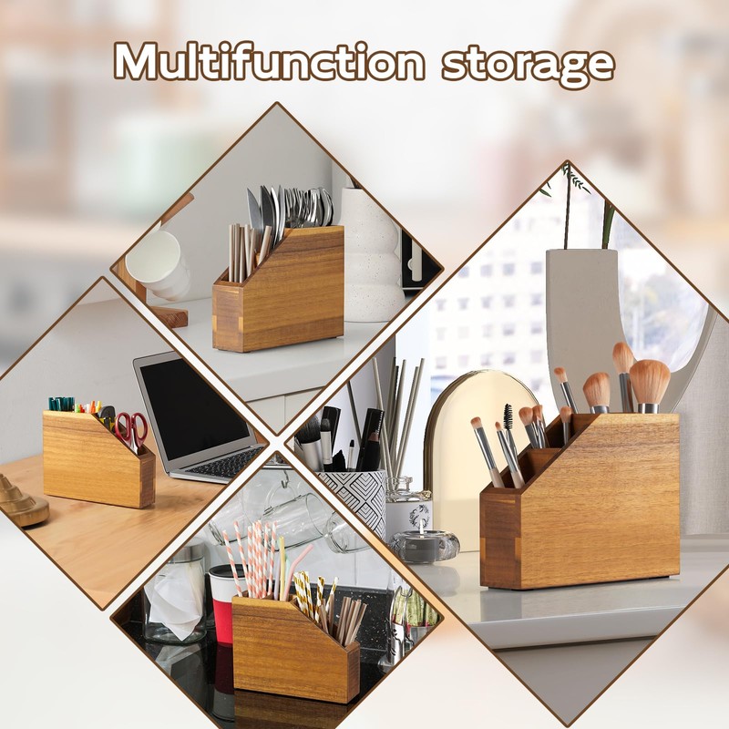 BWODYAY Straw Holder, Acacia Wood Straws Organizer, Cupboard Reusable Straws