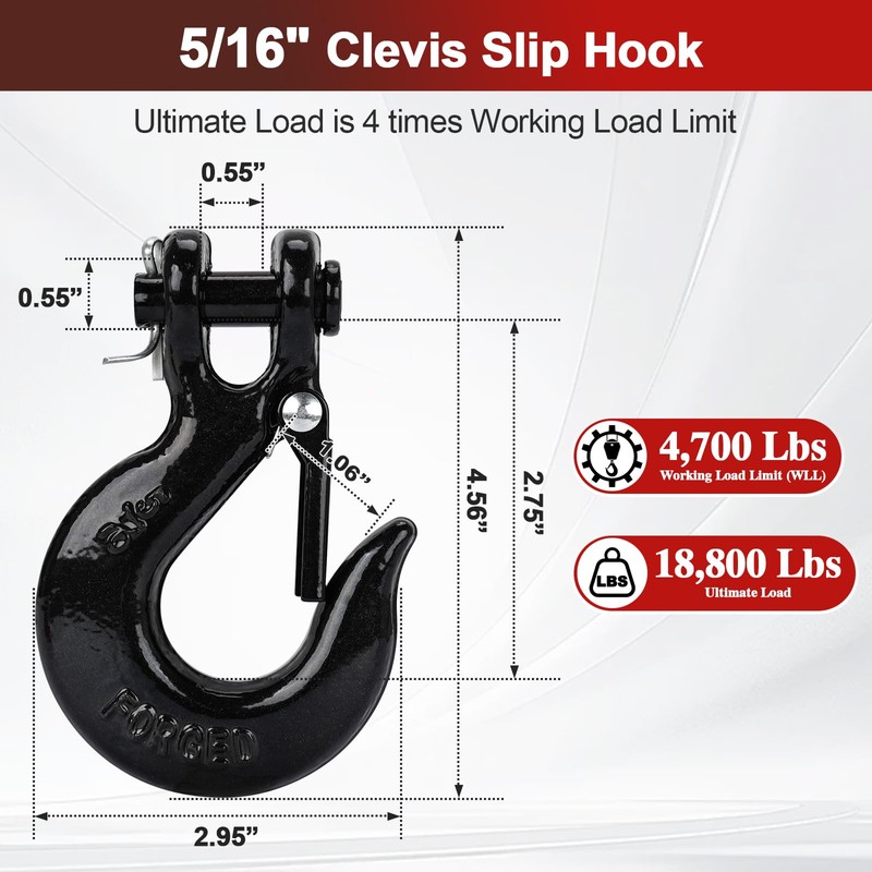 Lechansen G80 Clevis Slip Hook, 5/16" Chain Hooks with Safety