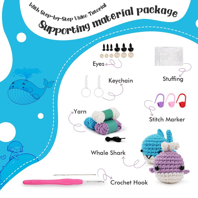 Crochet Kit for Beginners, Whale and Shark Crochet Kit, Crochet
