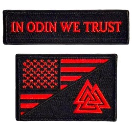 Odin We Trust Valknut Viking God USA Flag Patch -2PC Hook Backing  3x2 - 3.75"