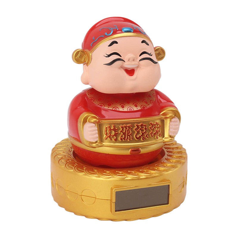 Cai Shen Statue Solar Power Shaking Head Vivid Decorative Chinese