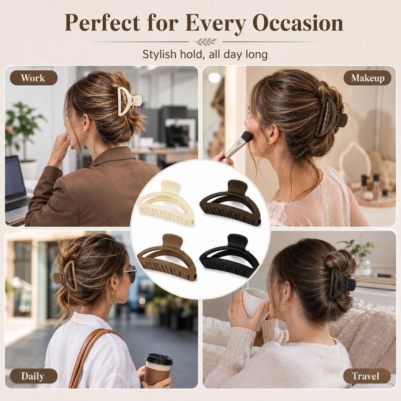4 Pcs Hollowed Out Curved Shark Hair Clips, Non-Slip With