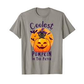 Coolest Pumpkin In The Patch Black Cat Witch Hat Boys Girls T-Shirt