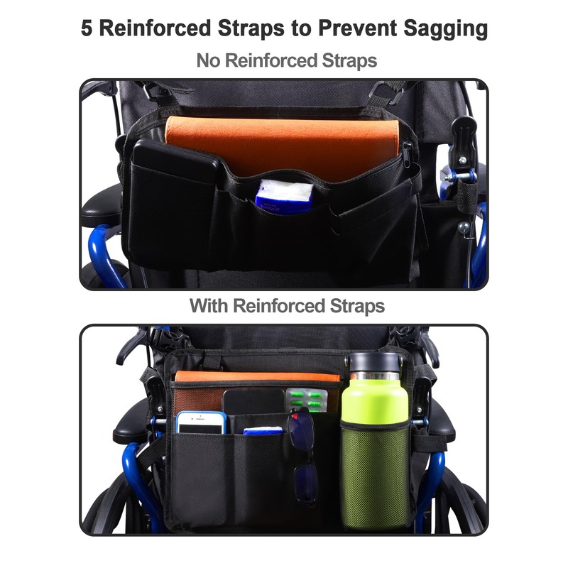 LIGHTMEUP New Upgraded Wheelchair Bag with Mesh Cup Holder for