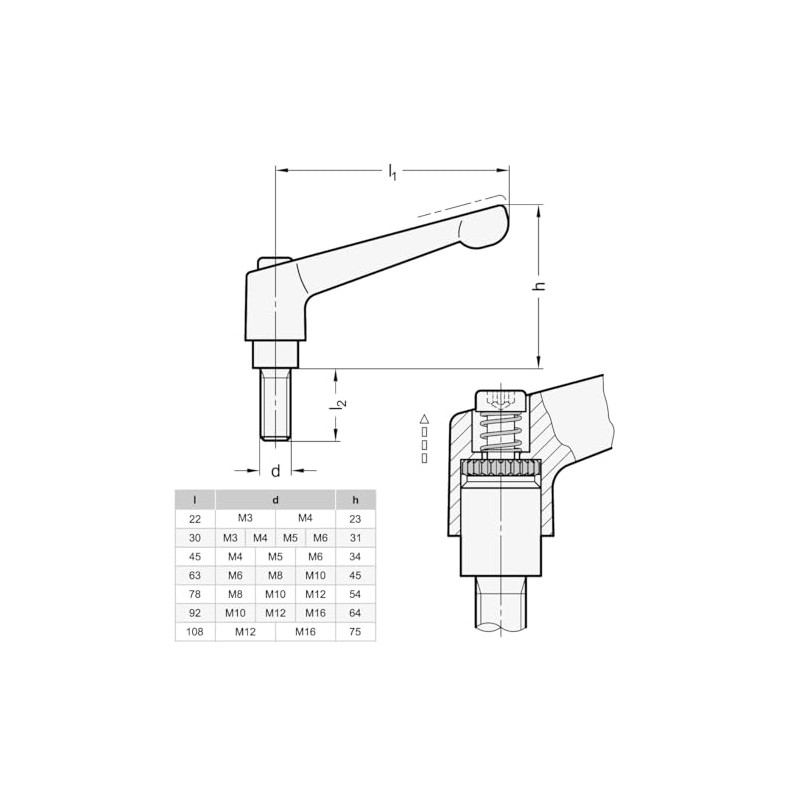 Ganter Standard Elements Adjustable Clamping Lever with Screw Thread –