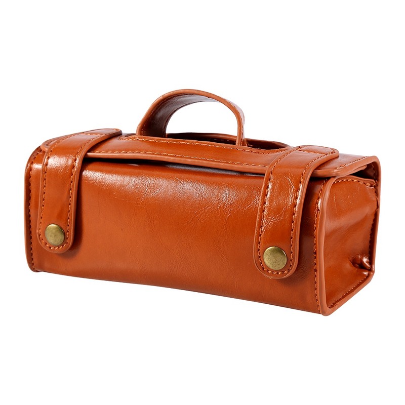 Fashion Men's Portable Cosmetic Pouch Brown PU Leather Shaving Brush