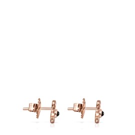 TOUS Aretes de Plata Vermeil Rosa con Motivo Oso Onix, Cierre Presión, Plata de Ley con Chapado de Oro, Fino y Especial, Colección Real Sisy