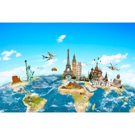 7x5ft Worldwide Continent Backdrop Globe Travel Map Background Famous Landmark Scenery Photography Background Around The World Adult Infant Baby Portrait Photo Studio Wallpaper Props