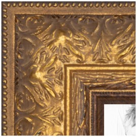 ArtToFrames 4x6 Inch Gold Picture Frame, This 2.50 Inch Custom Poster Frame is Gold Leaf Flower - Comes with Regular Glass and Corrugated Backing (WOM5220-4x6)