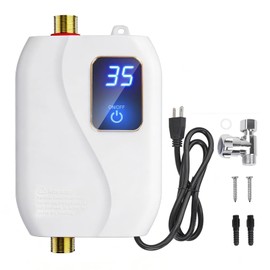 Tankless Water Heater Electric, 110V 3000W Instant Hot Water Heater with Adjustable Temperature & US Plug for Kitchen, RV, Small Sink – No Waiting, Energy Efficient - White