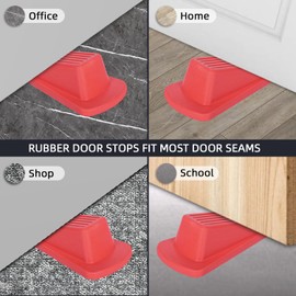 4 Pack Premium Rubber Door Stoppers Wedge, Door Stops for Carpet Heavy Duty Door, for Bottom of Door on Tile, Concrete, Carpet, Wooden Floor (Red)