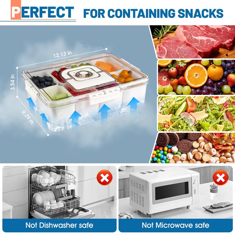 Snackle Box Container with Ice Pack Built In, 8 Compartment