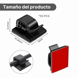 55 Piezas Clips Organizadores de Cables Autoadhesivos, Soportes de Cable Adhesivos, Gestión de Cables (Negro)