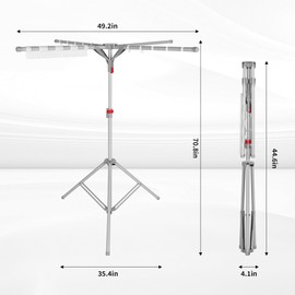 Drtenvd Clothes Drying Rack Tripod Drying Rack Foldable Laundry Rack with 1 Sock Clips and 10 Hooks, Collapsible Laundry Drying Rack for Indoor/Outdoor, Balcony, Bedroom, Camping