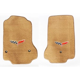 AFM NEW! Tan FLOOR MATS 2005 - 2007 Corvette With Embroidered Flag Emblem Logo- Pair
