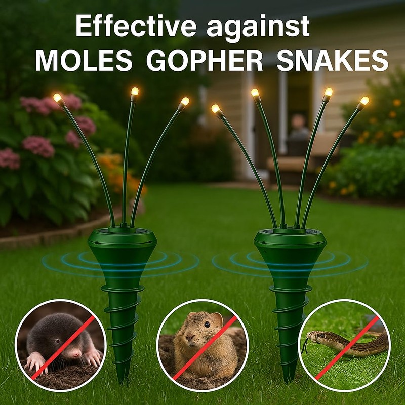 Mole Repellent with Swaying Lights Solar Powered 2 Pack -