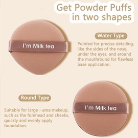14pcs Powder Puff, Powder Puffs for Pressed Powder, Korean Makeup Cushion Puffs for Foundation Buffing, Concealer, Loose Powder, Face Powder Puff with Travel Storage Box (7*Teardrop & 7*Round, Coffee)