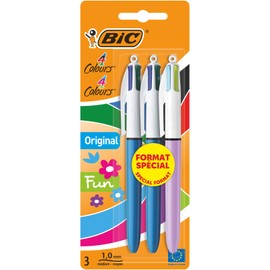 Lot de 3 stylos bille 4 couleurs - BIC - Format spécial