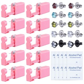 10 Pcs Ear Piercing Kit Disposable Ear Piercing Gun Portable Ear Nose Piercing Tool Set Zircon Series Ear Studs for Men Women Home Salon Use