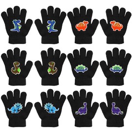 QKURT 6 Pairs Magic Gloves for 5~13 Year Old Kids, Black Full Finger Winter Gloves Magic Stretch Gloves Knitted Warm Gloves for School Commuting Outdoor Playing