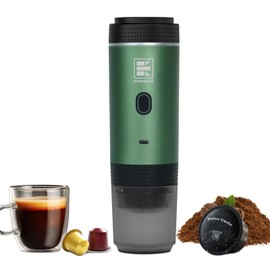 Portable Electric Espresso Machine, Car Coffee Maker for Travel Camping, Battery Powered Coffee Brewer Compatible with Ground Coffee & NS Capsules, Green