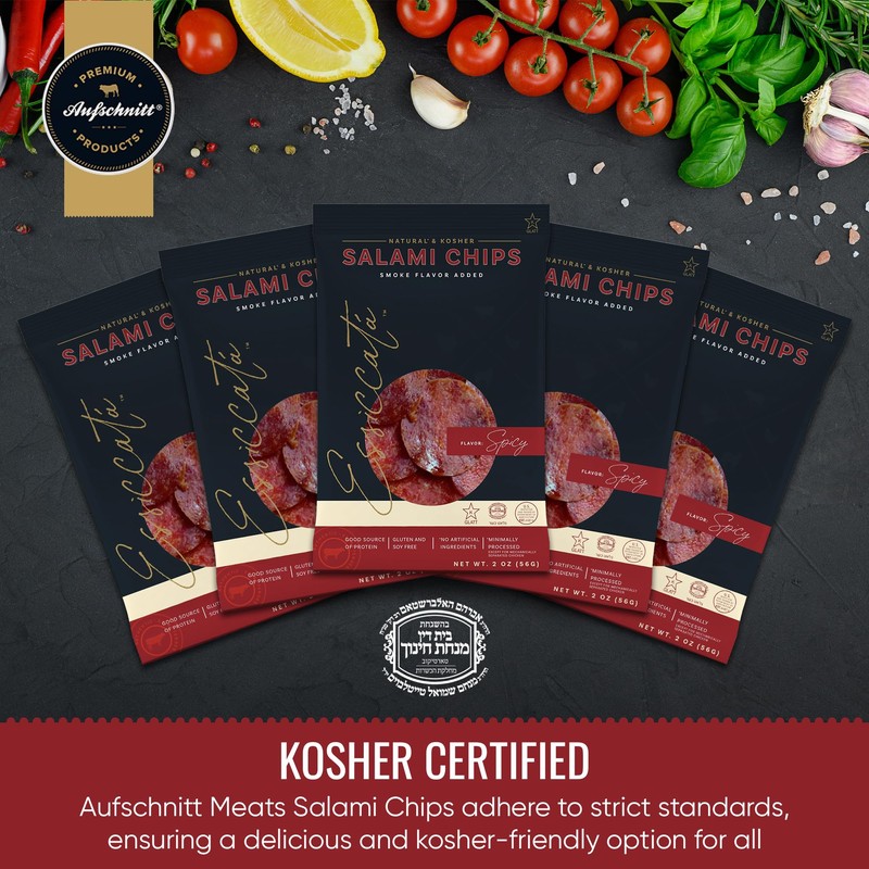 Meats Kosher Salami Chips - Sliced Sausage, Charcuterie Meat -