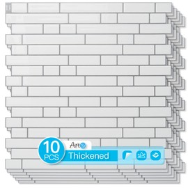 Art3d 10-Sheet Heavy-Duty Peel and Stick Backsplash, Waterproof Wall Tiles Stick on Kitchen Backsplash Living Space, White with Gray Grout