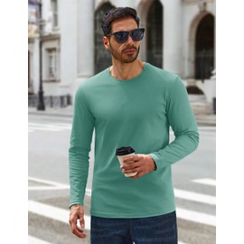 Cotrasen Men's Long Sleeve T-Shirts Cotton Casual Crew Neck T Shirts for Men Moisture Wicking Breathable Soft Plain Basic Tee Shirts Gray Green XL