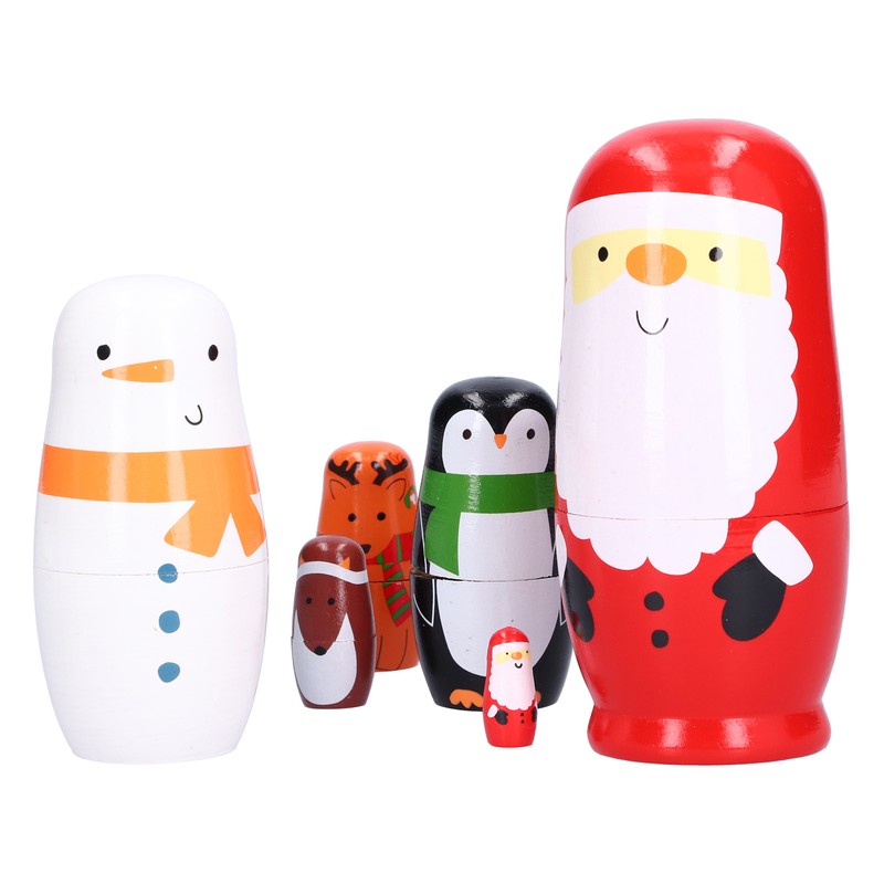 6Pcs Russian Nesting Dolls Gift Wooden Painted Art Crafts Cartoon