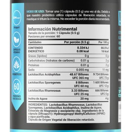 60 Billones de Probióticos 3 diferentes Cepas 60 Cápsulas Veganas. Ingredientes naturales. 60 Billion Probiotics B Life.