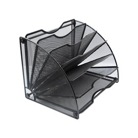 EasyPAG Desk File Organizer, 6-Section Vertical File Folder Holder Stand, Fan-Shaped Metal Rack File Sorter for Office Classroom Desktop Organization, Black