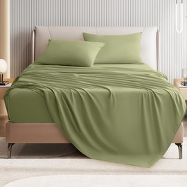 USXIBEI King Size 4 Piece Bed Sheet Set - Ultra Imitation Cotton-Premium Breathable & Cooling Sheets - Hotel Luxury Bed Sheets Deep Pocket up to 15"- Wrinkle, Fade, Stain Resistant (Olive, King)
