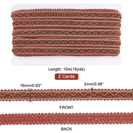 PH PandaHall 32 Yards Brown Braid Tirm for Sewing, 0.6 inch(16mm) Polyester Basic Fringe Trim Fabric Gimp Braid Trim Ribbon for Upholstery Costume DIY Crafts Jewelry Making Curtain Costume Decoration