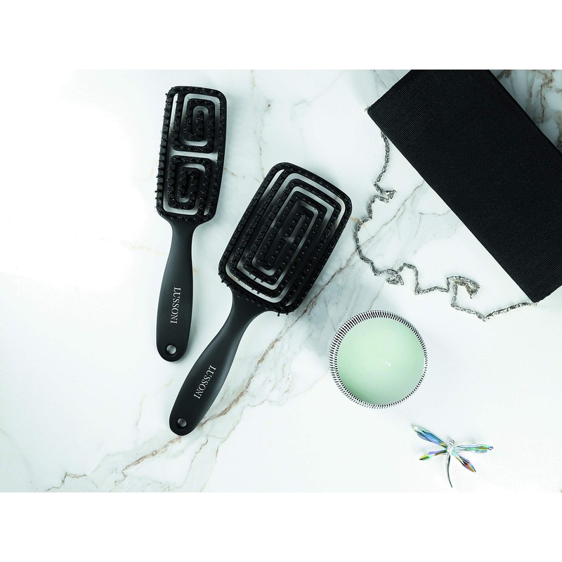 T4B LUSSONI Flexible Hair Brush, Detangling Brush, Antistatic Styling Brush,