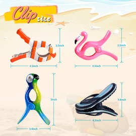 8 Pack Clips for Beach Chairs-Durable and Big Towel Clips, Peg Clips with Colorful Parrot and Pink Flamingo Shape, Creative Beach Towel Clip for Family Use, Portable During Travel.