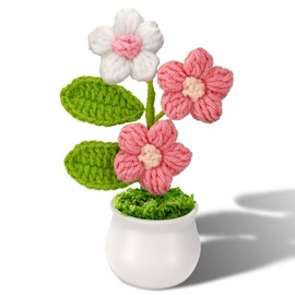 Phaicoilo Crochet Potted Puff Flowers Knitted: Handmade Knitted Flower for Decorations Car Dashboard Desk Decor (Pink-2)