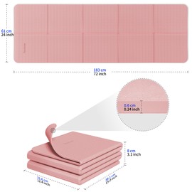 READAEER Foldable Yoga Mat for Travel Folding Yoga Mat 6mm Thick with Carrying Bag, Non-Slip TPE Exercise Pilates Mat for 72" L x 24" W x 0.24 Inch (Pink)