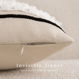 Anna's Whimsy 18x18 Inch Bohemian Set of 2 Black Boho Pillow Covers Spring Throw Pillow Covers，Soft Linen Striped Farmhouse Decorative Square Pillowcases for Couch Bed Sofa Room Decor