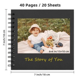 DIY Photo Album Scrapbook Photo Book for Gluing 18 x 18 cm 20 Sheets 40 Pages Archival Quality Acid Free Spiral Bound DIY Gift Baby Family Anniversary Birthday Valentine's Day Wedding