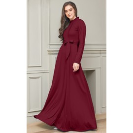 KOH KOH Plus Size Womens Long Ruffle Sleeve High Neck Collar Pockets Elegant Modest Classic Evening Cocktail Vintage Abaya Semi Formal Maxi Dress Dresses Gown Gowns, Crimson Dark Red 3XL 22-24