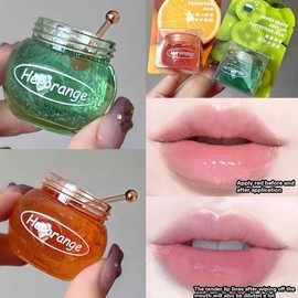 Pakivs 2 x Moisturising Lip Oil with Spoon Honey Lip Balm Glossy Moisturising Lip Mask Moisturising and Preventive Dry, Daily Lip Care