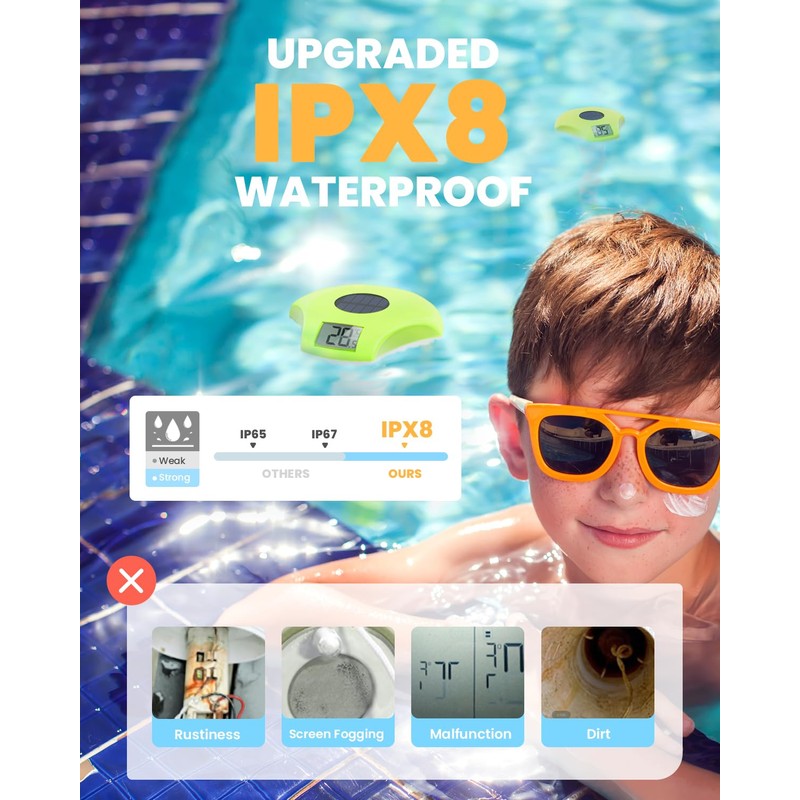 BALDR Pool Thermometer Floating Easy Read, Solar Pool Thermometer with