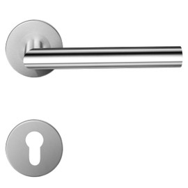 1 Pack of HAIFUAN Stainless Steel Door Lever Handle with Cylinder Hole Escutcheon,Door Lock Handle Set,Door Hand Bar,Stainless Steel Brushed (S02-103C)