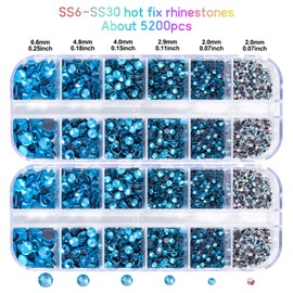 Blinginbox Hotfix - 2 cajas de diamantes de imitación en total, 5200 piezas de tamaño mixto con cristales redondos para hacer joyas de disfraces (aguamarina)