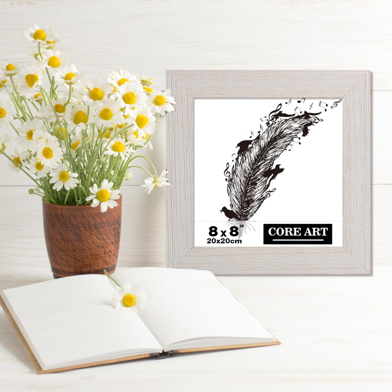 CORE ART 8x8 Picture Frame, Handmade Wood Rustic White Photo