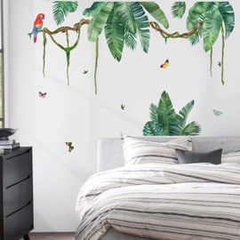 wondever Palm Leaf Wall Stickers Tropical Leaves Green Plant Peel and Stick Wall Art Decals for Living Room Bedroom TV Background