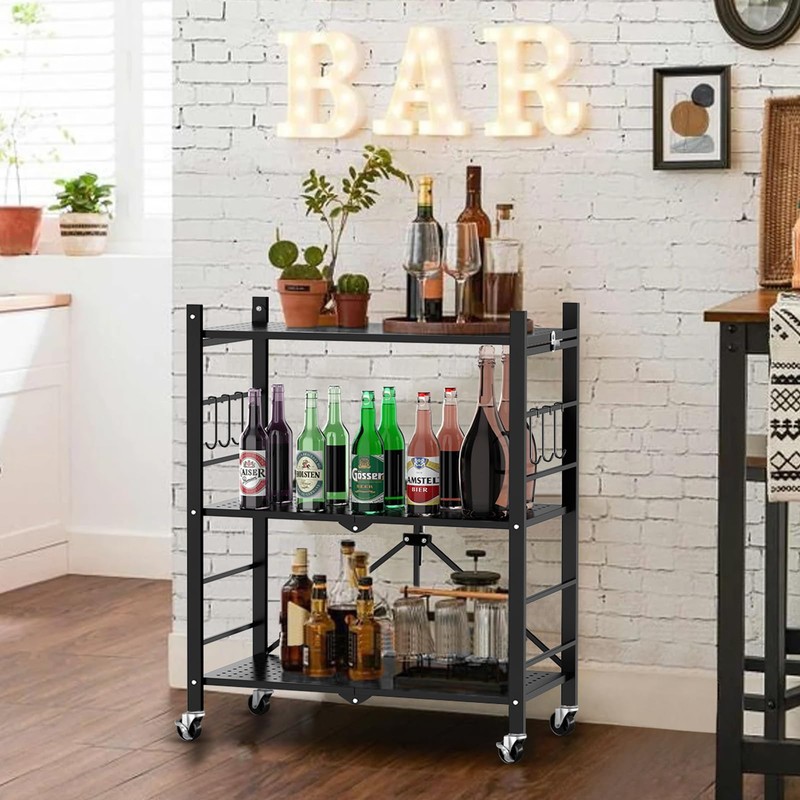 Himix Storage Shelves with 6 Hooks, 3 Tier Foldable Shelf