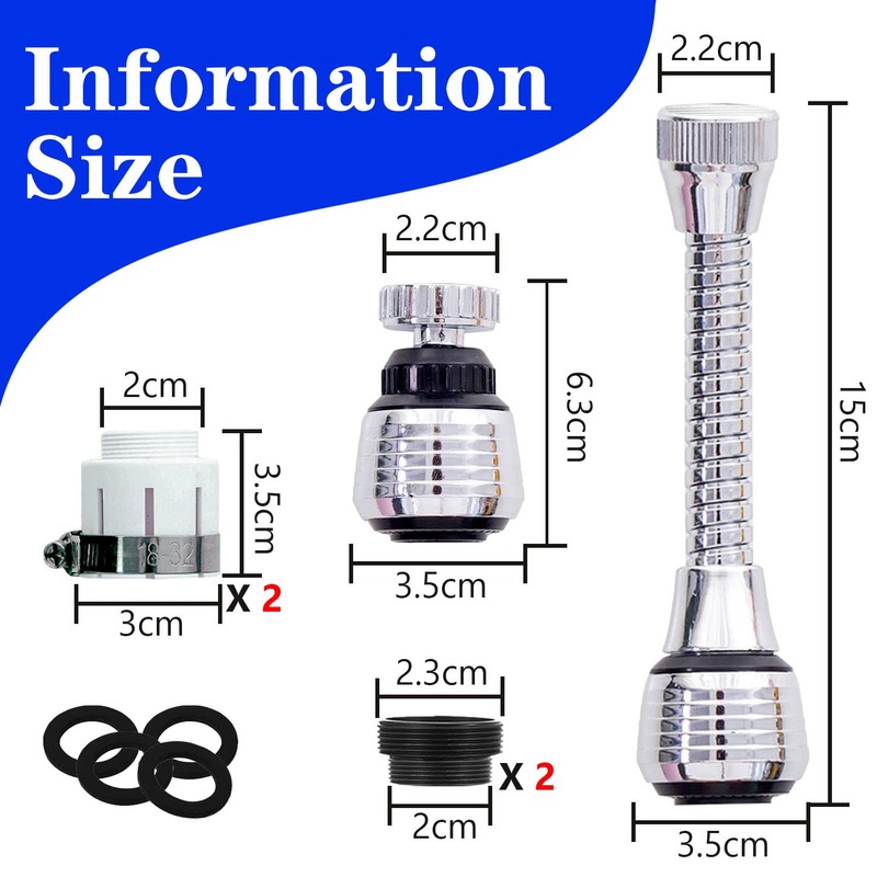 Pack of 2 Flexible Water Saving 360° Swivel Stainless Steel