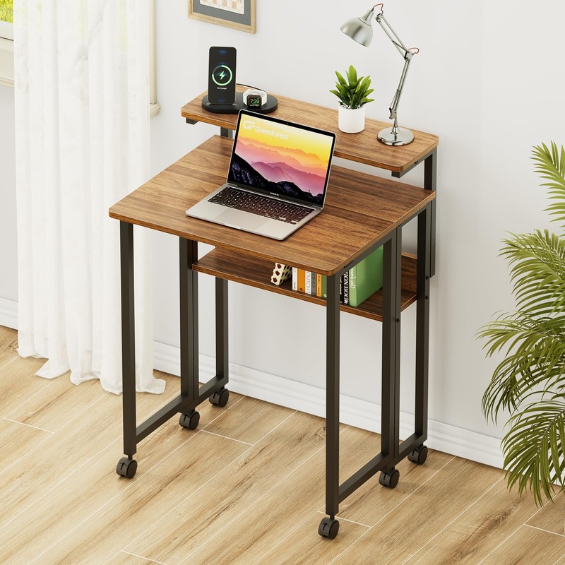GreenForest Folding Desk with Adjustable Monitor Stand, 24.8 in Small