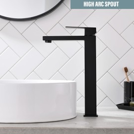 Bathroom Sink Faucet, Matte Black Tall Vessel Sink Faucet, Single Hole Tall Bathroom Faucet Lavatory Vanity Sink Faucet with Pop-up Drain,BF012B